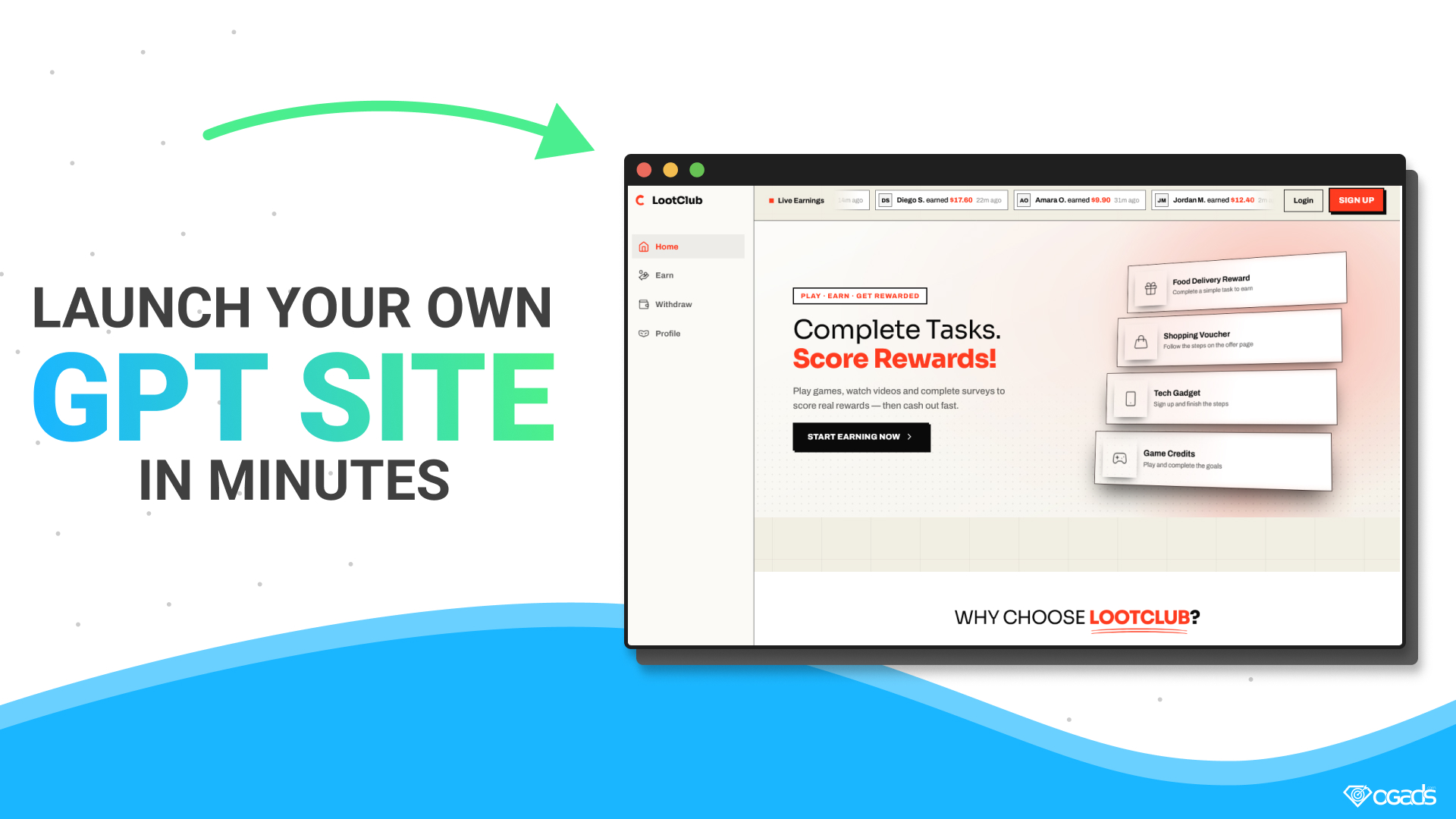 launch your own gpt site in minutes with window showing custom GPT site